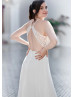 Halter Neck Ivory Lace Chiffon Keyhole Back Wedding Dress